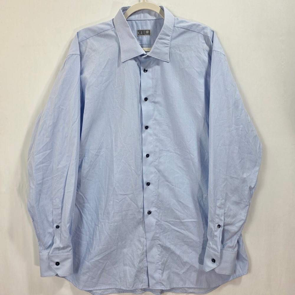CI Tom James Dress Shirt Custom Basketweave Blue Men XL Professional Old Money